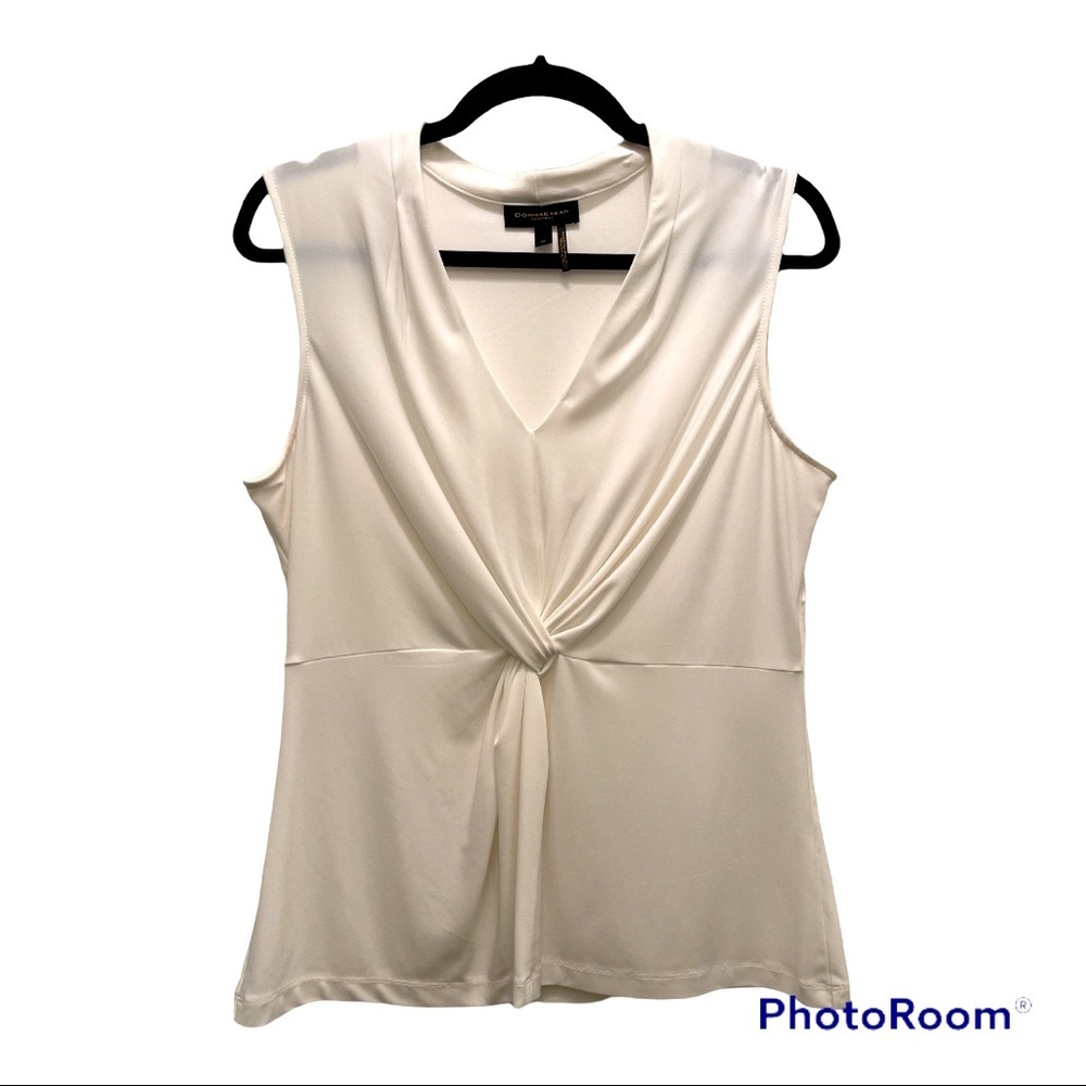 Donna Karan | Offwhite Sleeveless Silky Knit Top